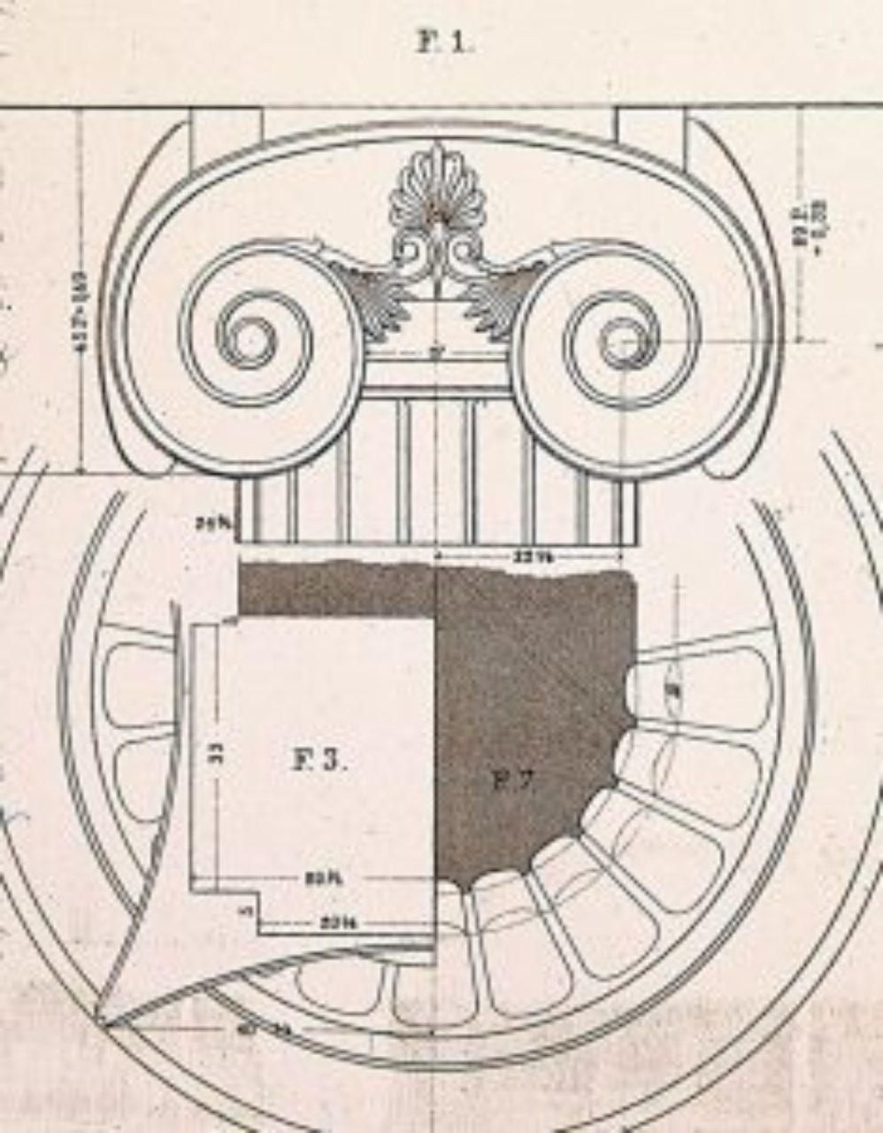 Figure 20: Temple of Apollo Epicurius, Ionic capital detail (von Mauch & Normand, Parallel of the Classical Orders of Architecture, Acanthus Press reprint, 1998, plate 33)