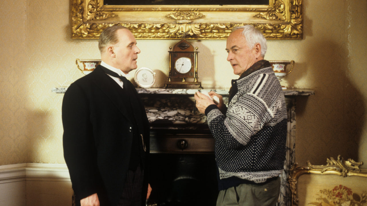 James Ivory with Sir Anthony Hopkins on the set of 'Remains of the Day'