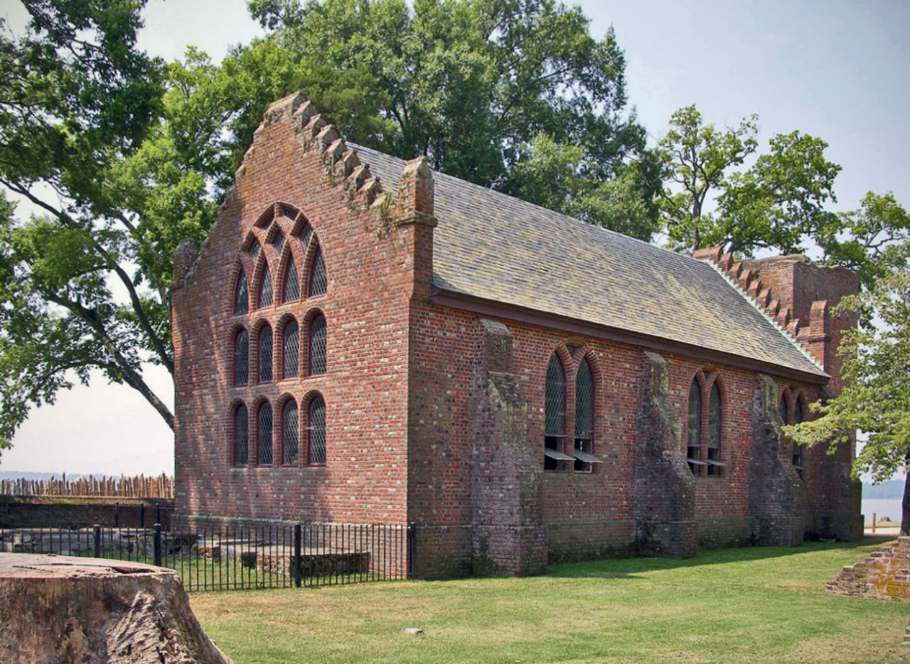 The reconstructed Jamestown Church, Jamestown, VA