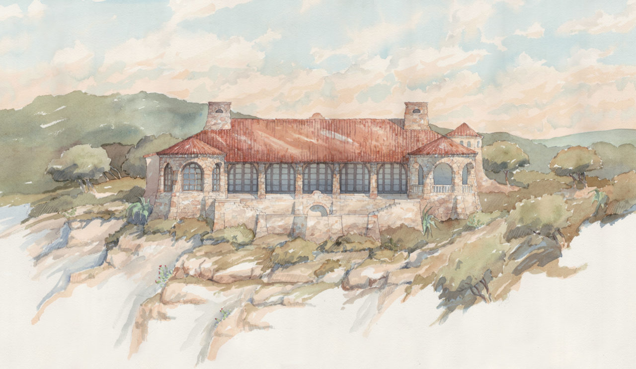 Schematic Design for West Texas ranch house on the side of a river canyon