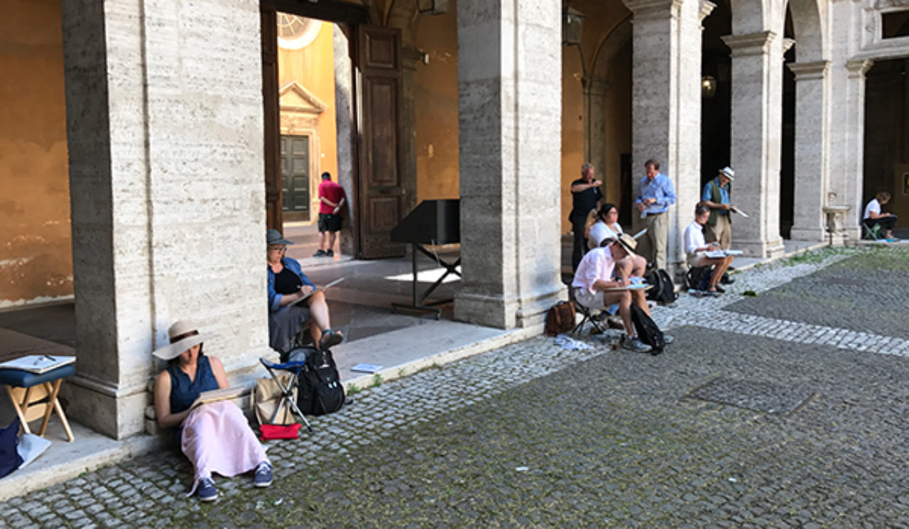 Tour participants sketch on location at the Church of Sant’Ivo alla Sapienza