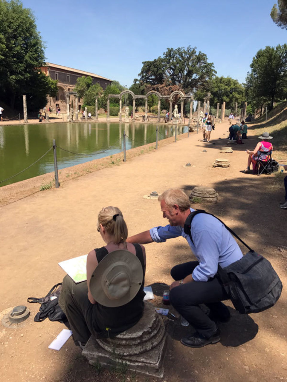 Tour participants sketch on location at the Villa Adriana