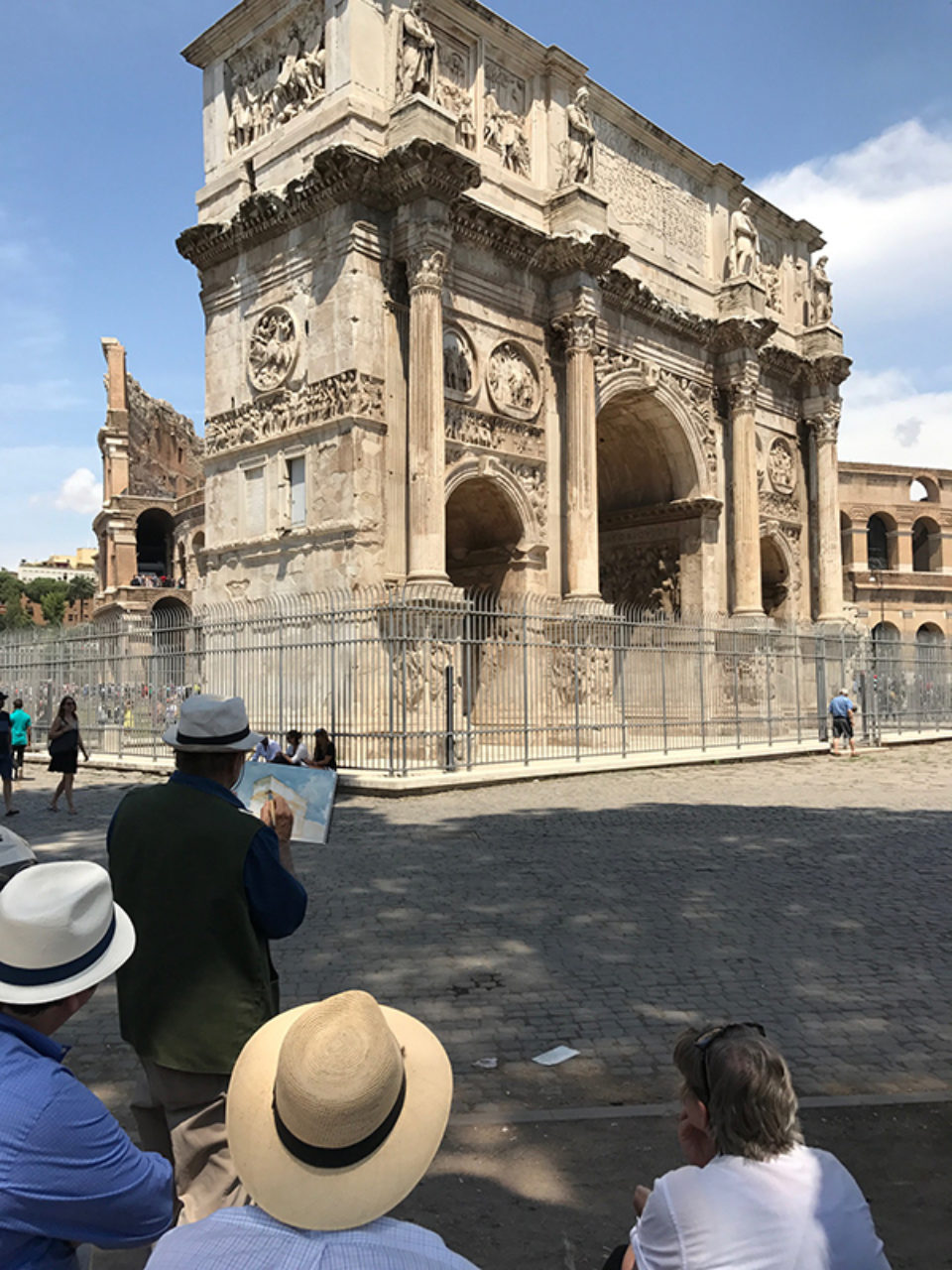 Tour participants sketch on location at the Arch of Constantine