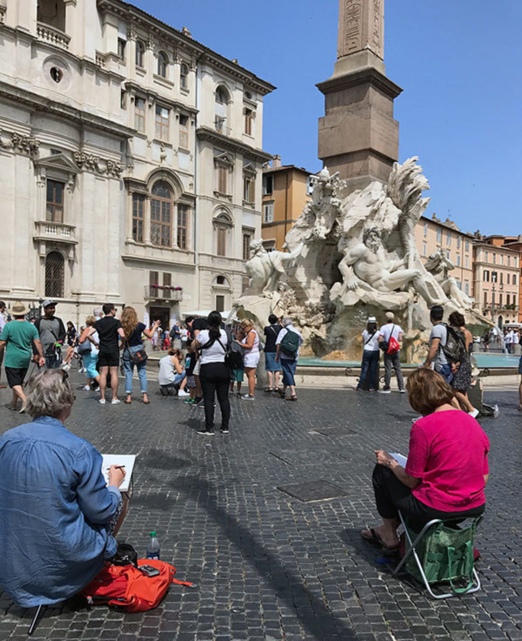 Christopher H. Browne Rome Drawing Tour participants sketching at Piazza Navona