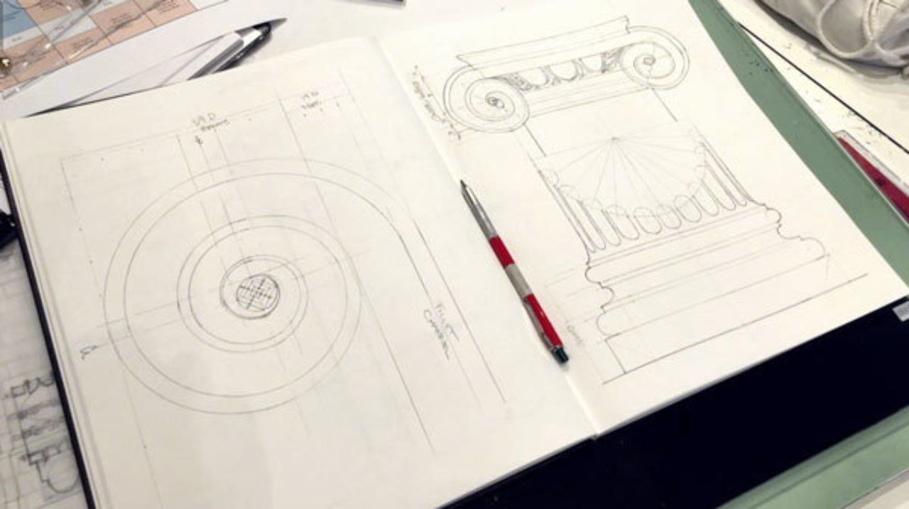 Students work on hand drafting the Golden Ratio