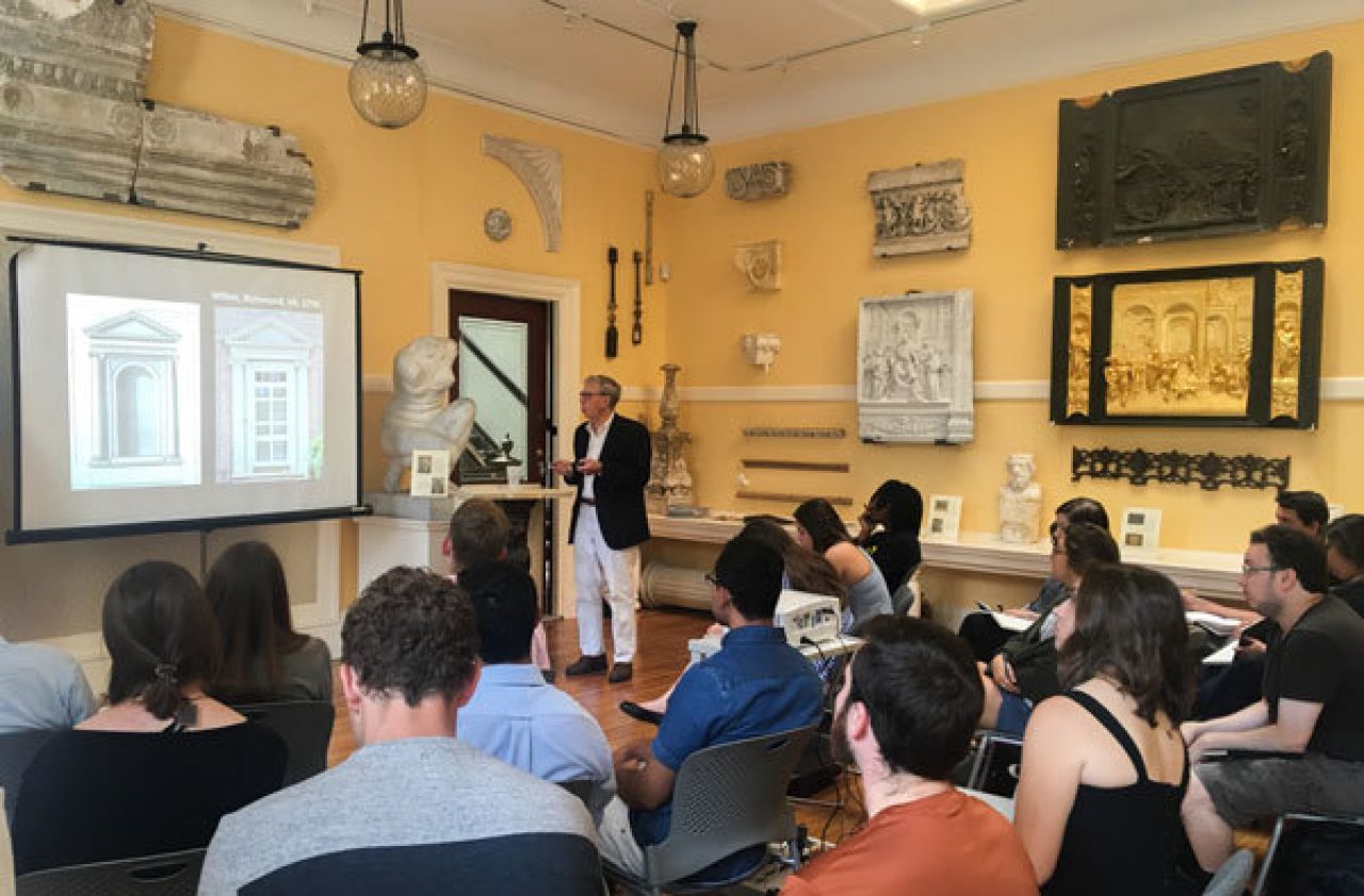 Architectural historian Calder Loth gives a lecture in the ICAA's Cast Hall