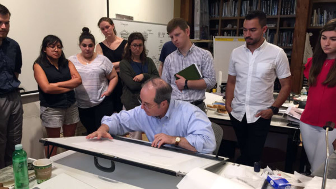 Professor Richard Economakis shows students how to develop their own designs