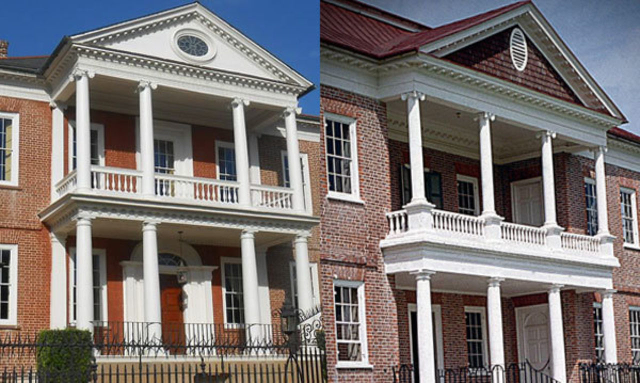 Miles Brewton House (Image: Wikipedia) and Drayton Hall (Image: Loth).