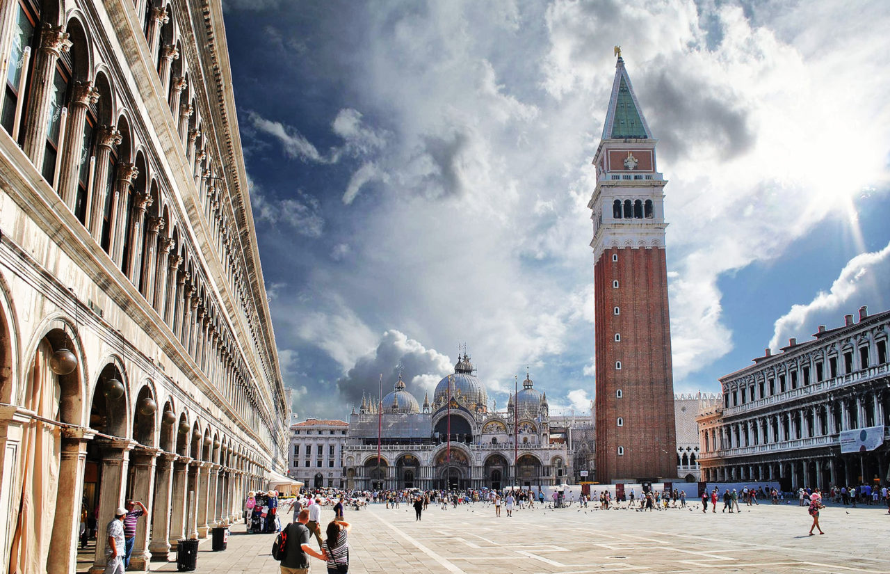 Reconstructed tower of St. Mark’s Basilica in Venice, Italy