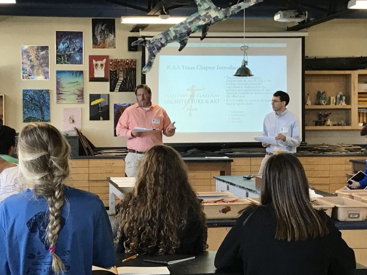 Mac White leading an introduction lecture for New Heights Texas at the Alamo Heights Junior School