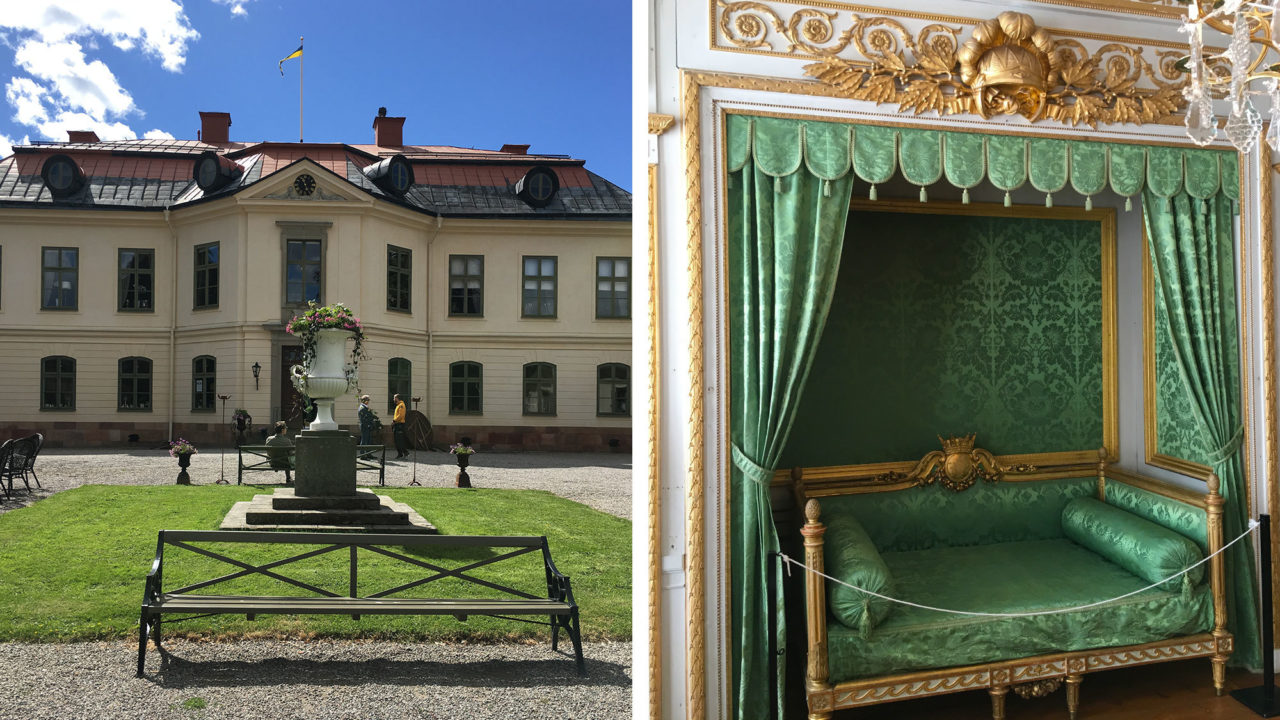 The exterior of Sturehov Manor (left), and an interior from Tullgarn Palace (right)