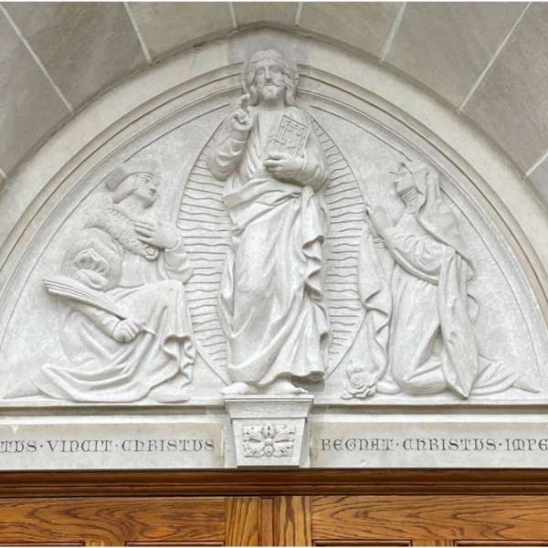 Decorative Stone Carvings On The Façade Of St  Rita’S Catholic Church Alexandria Virginia