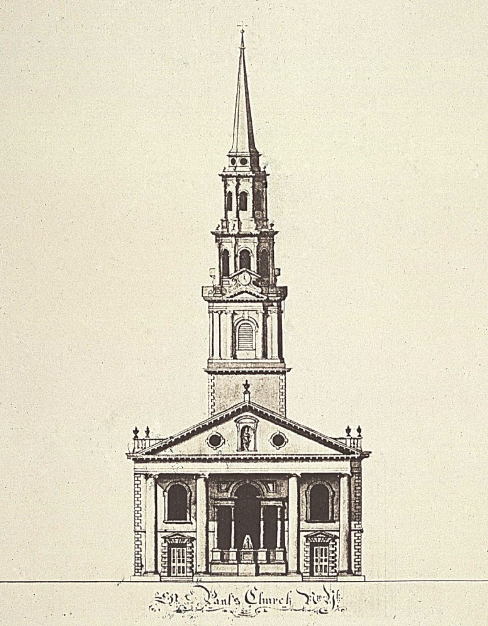 St. Paul’s Chapel, Robert Mills: ink and wash on paper