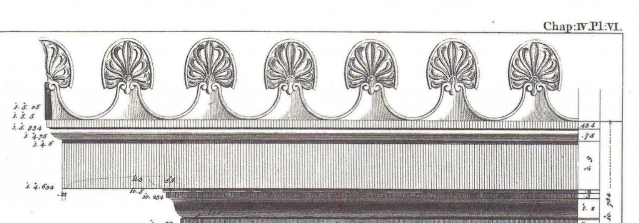Figure 13. Choragic Monument of Lysicrates cresting, Antiquities of Athens, Vol. 1: Chapter IV. Plate VI (1762) [detail]