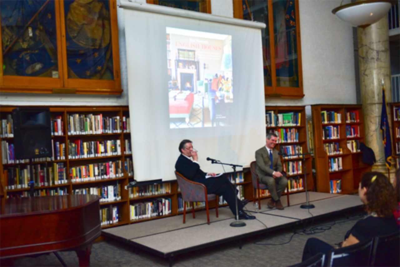 Ben Pentreath speaking with Mitch Owens, Architectural Digest Decorative Arts Editor (Image Source: Sean Zanni/PMC)